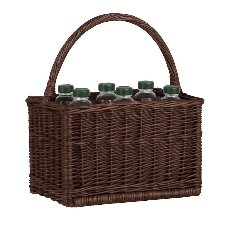 Gionella wicker basket, bottle crate, carrier with dividers and handle TheWickerStories
