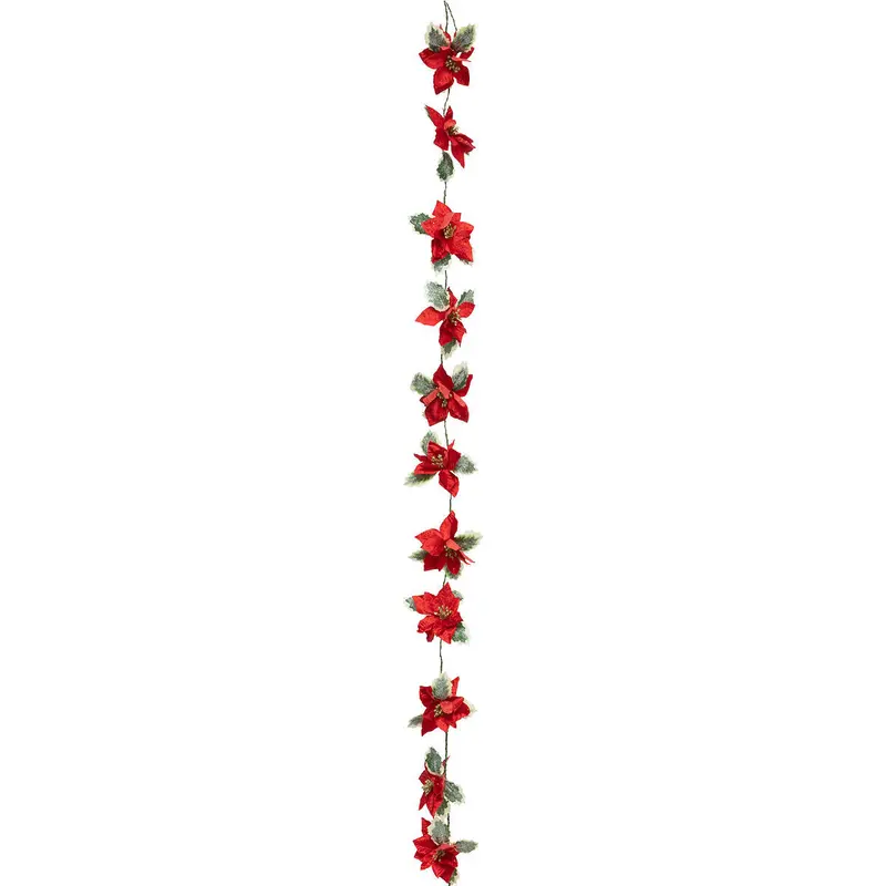 Girlanda w czerwone kwiaty świąteczne, 180 cm