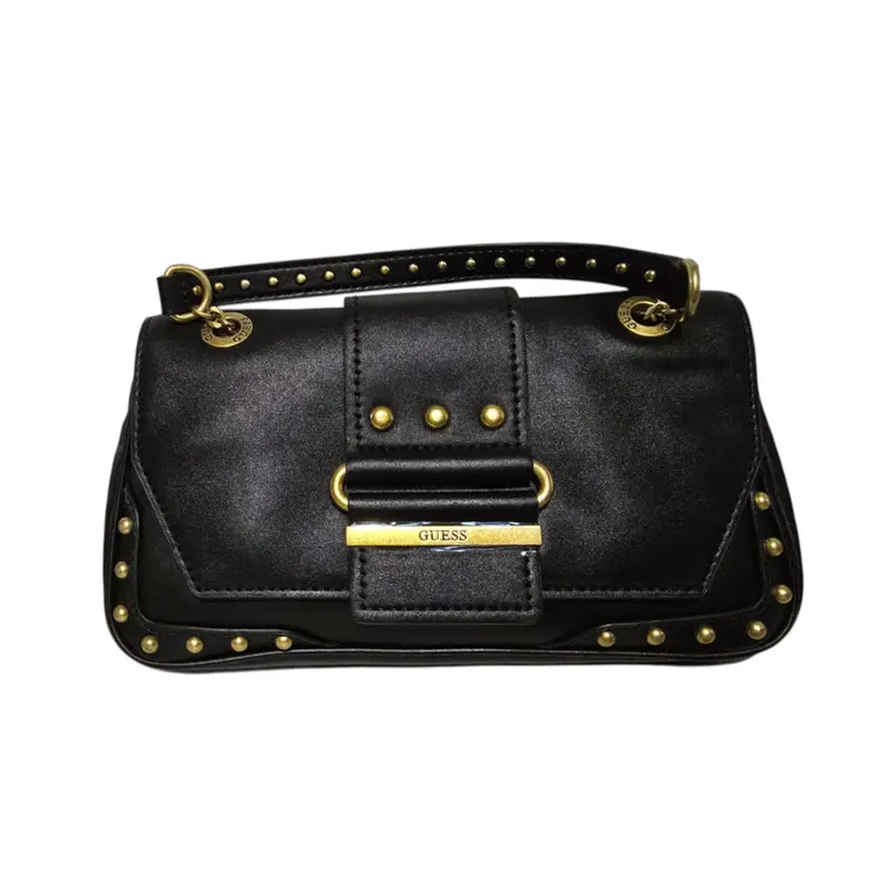 Guess, Belle, Synthetic Leather, Belt, Magnetic Clip, Textile Crossbody Bag, Black, VG774421, 29 x 15 x 4 cm, For Women