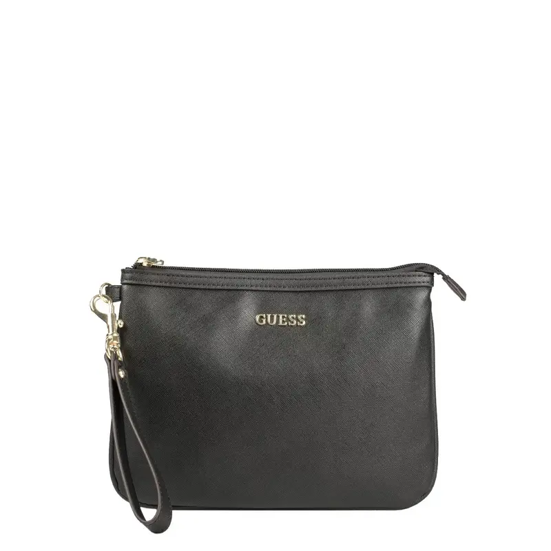 Guess, Vanille, Synthetic Leather, Textile Bag, Toiletry, Black, For Women, 25 x 19 x 2 cm