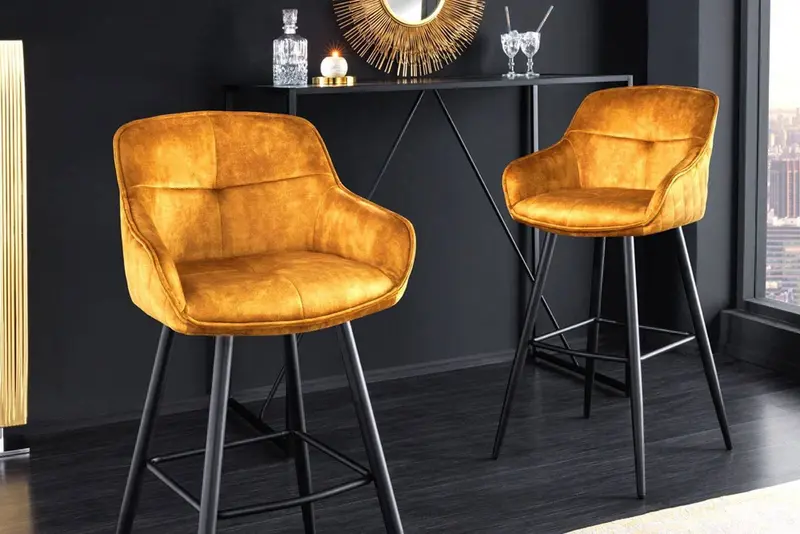 HOKER / KRZESŁO BAROWE EUPHORIA ŻÓŁTY AKSAMIT / 43687 / INVICTA INTERIOR
