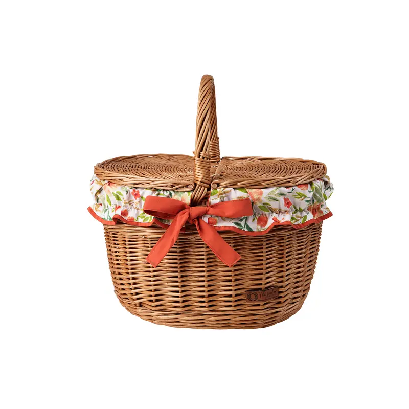 Kastalia wicker picnic basket with orange trim, with lid and handle TheWickerStories