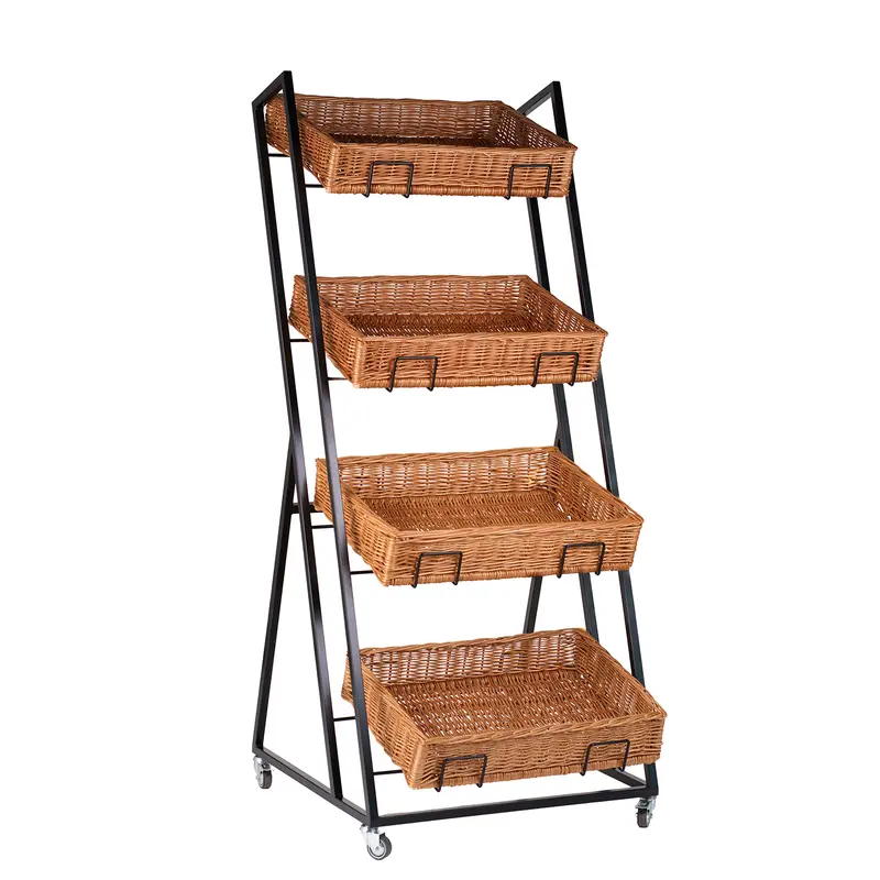 Kerodon metal stand with 4 wicker baskets for bread and fruit TheWickerStories