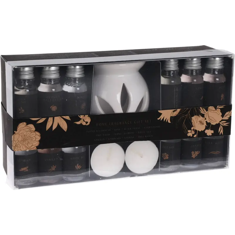 Kominek ceramiczny do aromaterapii, z 15 zapachami i 2 tealightami