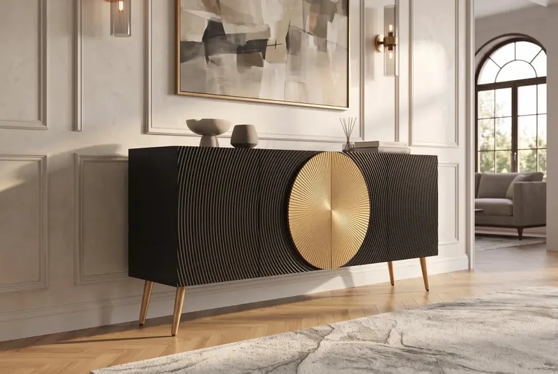 KOMODA AURUM 180 CM DREWNO MANGO CZARNA / 49519 / INVICTA INTERIOR