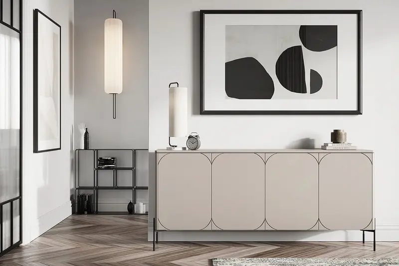 Komoda czterodrzwiowa z czterema ukrytymi szufladami Sonatia 200 cm - kaszmir