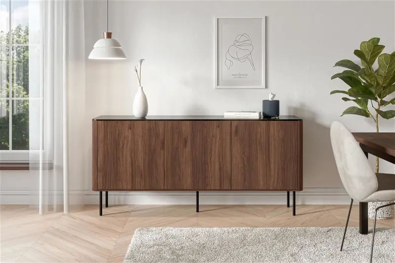 KOMODA DO SALONU 160 CM OPTYKA CIEMNY ORZECH BLAT OPTYKA MARMUR / HAL