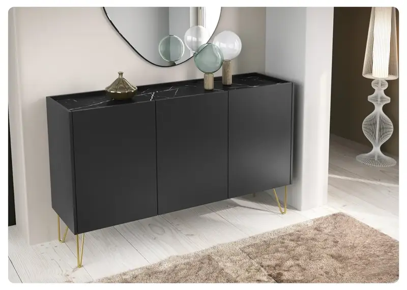 Komoda Helios CZ.K144 – Nowoczesna Elegancja z blatem w imitacji Marmuru i Złotymi Nóżkami