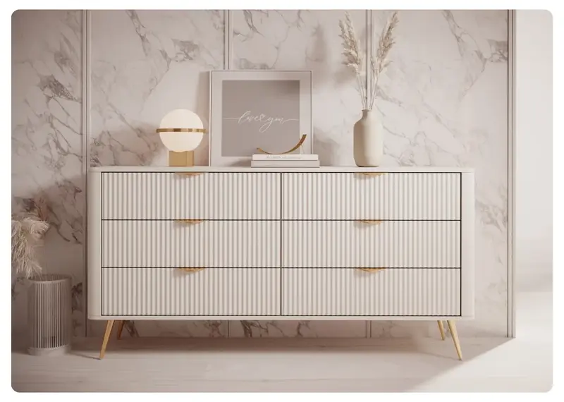 Komoda Lisse Typ B – elegancka komoda z ryflowanymi frontami, 6 szuflad