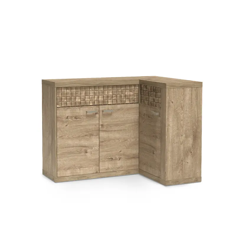 Komoda narożna 132x96 z szufladami w stylu boho | Korin