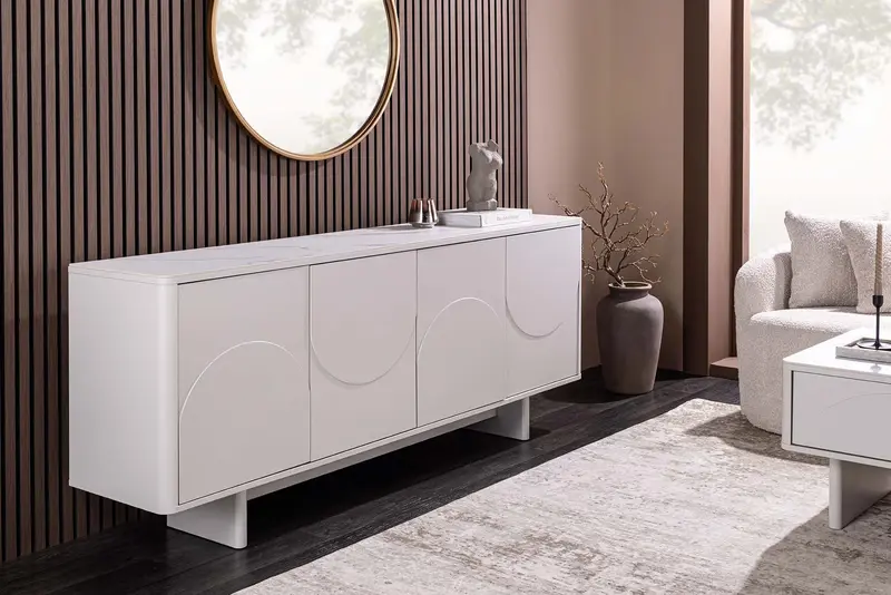 KOMODA SAVOY 4 DRZWIOWA 180 CM BIAŁA / CERAMICZNY BLAT / 47795 / INVICTA INTERIOR