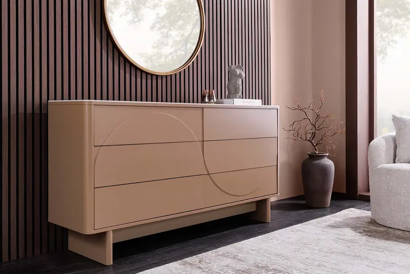 KOMODA SAVOY 6 SZUFLADOWA 150 CM BEŻOWA / CERAMICZNY BLAT / 47806 / INVICTA INTERIOR