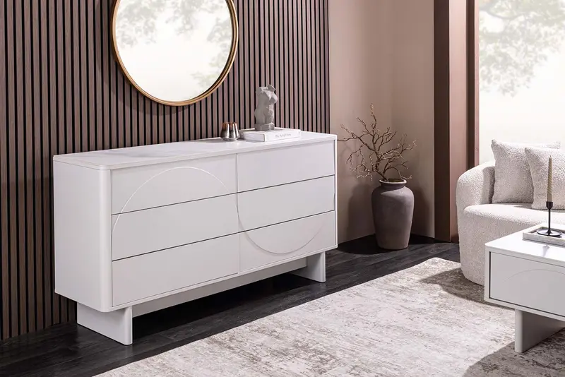 KOMODA SAVOY 6 SZUFLADOWA 150 CM BIAŁA / CERAMICZNY BLAT / 47805 / INVICTA INTERIOR