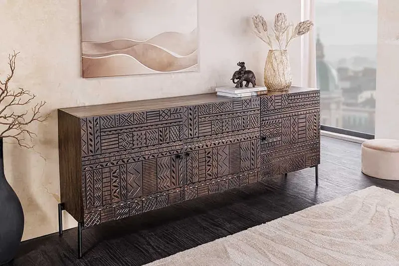 KOMODA TRIBAL 3D CIEMNY BRĄZ DREWNO MANGO 177 CM / 45995 / INVICTA INTERIOR