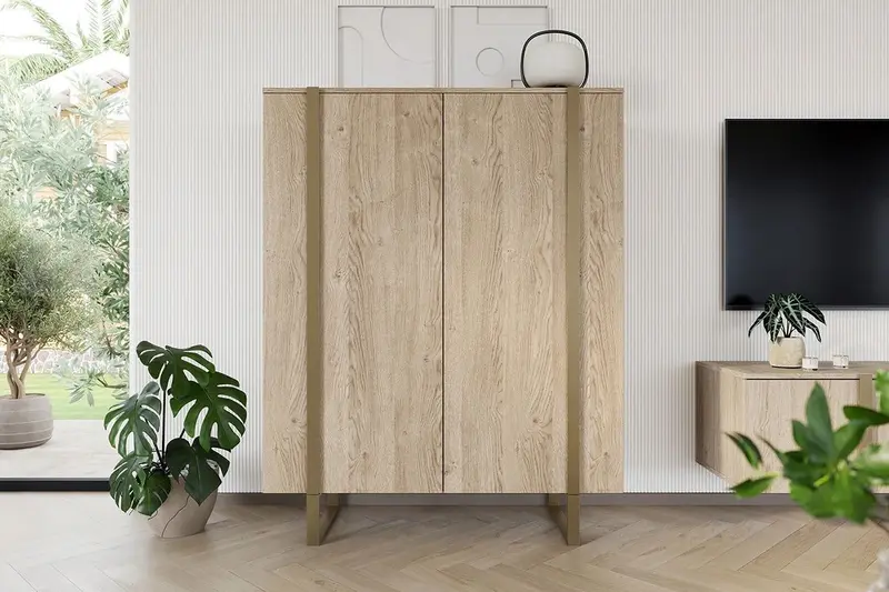 Komoda Verica z metalowymi nogami 120 cm - dąb biszkoptowy / złote nóżki