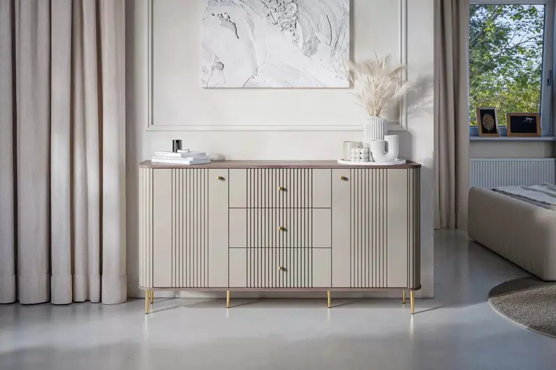 Komoda VESPER 160 CM KASZMIR / ORZECH / ZŁOTE NOGI
