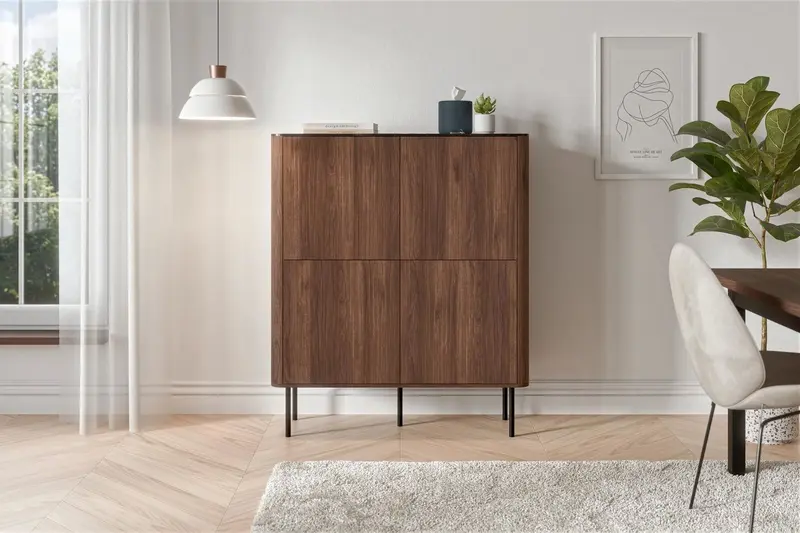 KOMODA WYSOKA DO SALONU 100 CM OPTYKA CIEMNY ORZECH BLAT OPTYKA MARMUR / HAL