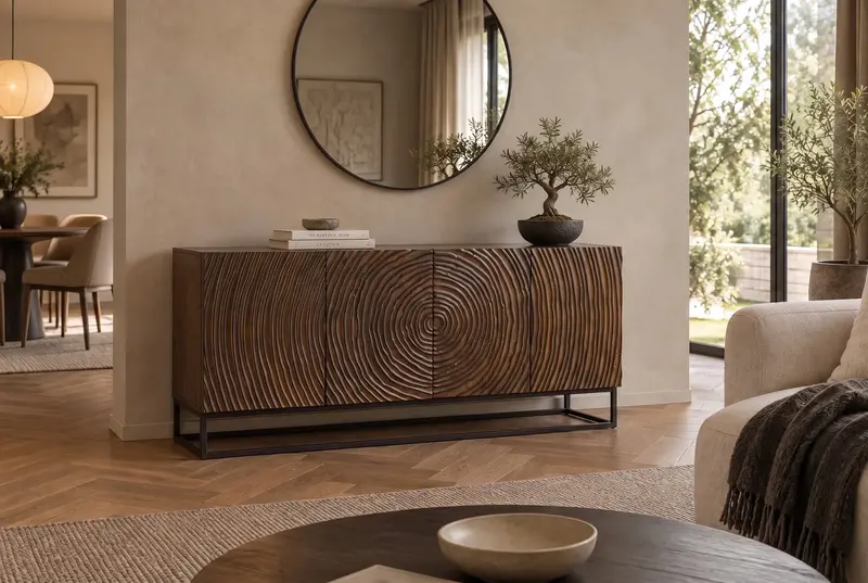 KOMODA ZEN 160 CM DREWNO MANGO FRONTY 3D BRĄZOWA / 49368 / INVICTA INTERIOR