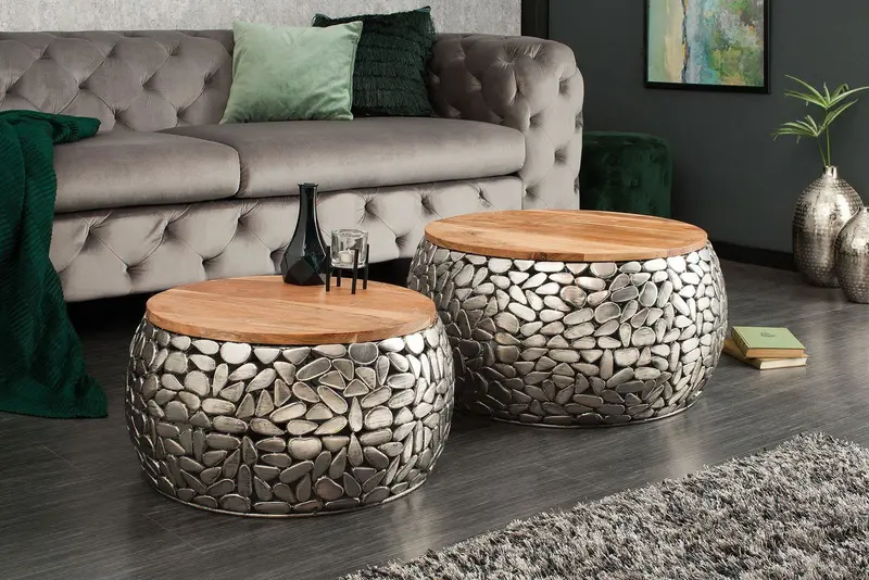 komplet 2 stolików STONE MOSAIC srebrny Z BLATEM MANGO / 41433 / INVICTA INTERIOR