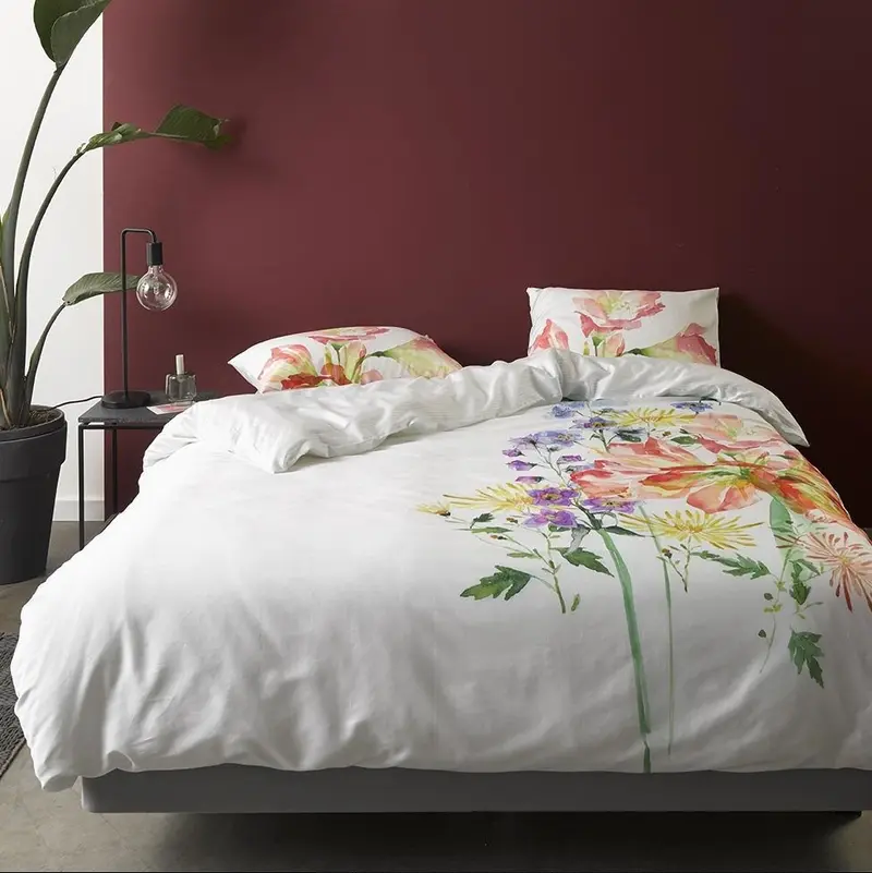 Komplet pościeli bawełnianej dla 2 osób, zestaw satynowych poszewek ozdobnych, 100% bawełna - motyw florystyczny, 200 x 220 cm, Essenza