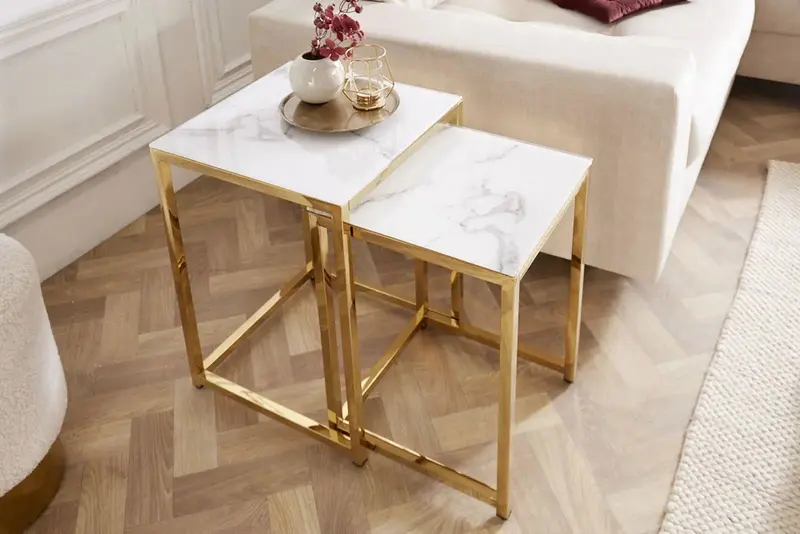 Komplet stolików BOUTIQUE optyka marmuru + złota rama / 42177 / INVICTA INTERIOR