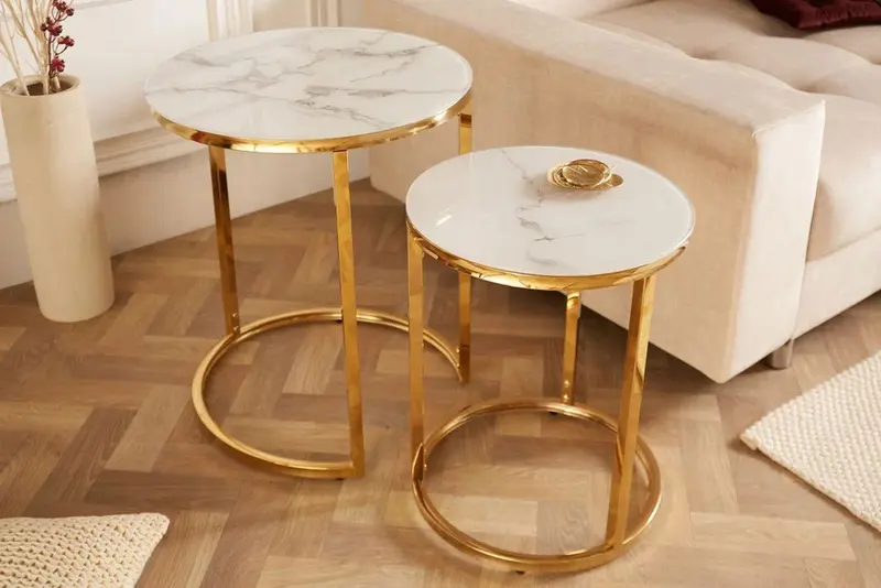 Komplet stolików BOUTIQUE optyka marmuru + złota rama / 42197 / INVICTA INTERIOR