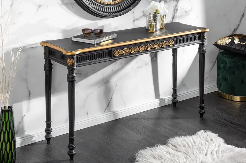 KONSOLA VENICE 125 CM CZARNE ZŁOTO / 40554  / INVICTA INTERIOR
