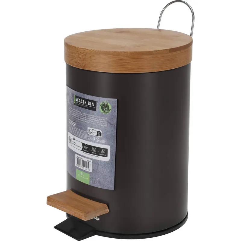 Kosz łazienkowy z bambusową pokrywą, 3l