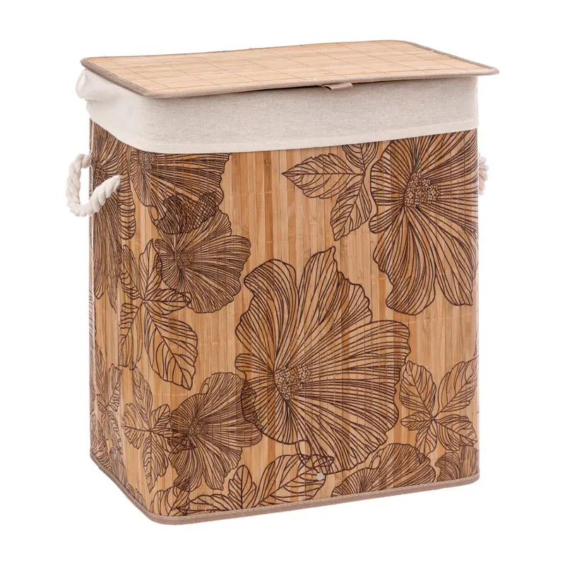 Kosz na pranie BAMBOO z motywem kwiatów, 60 l