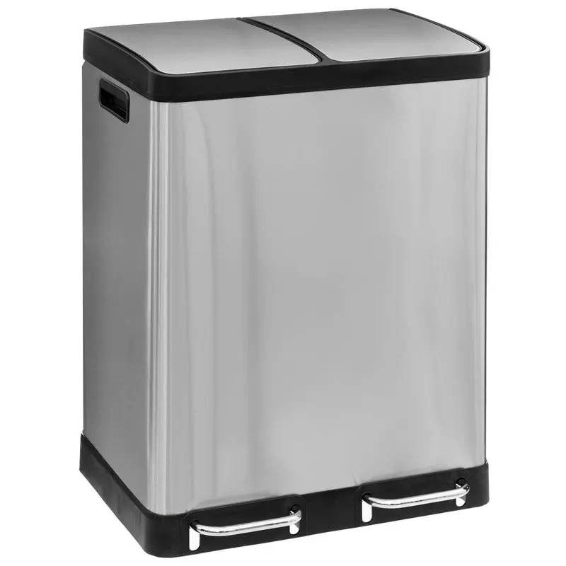 Kosz na śmieci dwukomorowy Ariane, ze stali nierdzewnej, z pedałem, 2 x 30 l