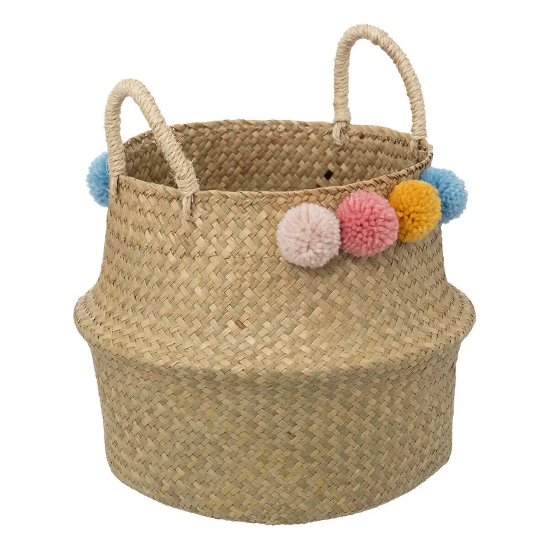 Kosz na zabawki z uchwytami BULBA, pompony, Ø 33 cm