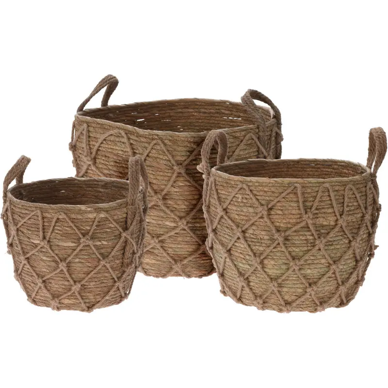 Kosze do przechowywania z uchwytami, wierzba i rattan, 3 sztuk