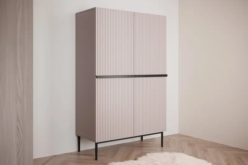 Kredens Nicole z metalowymi uchwytami i nogami 100 cm - antyczny róż / czarne nóżki