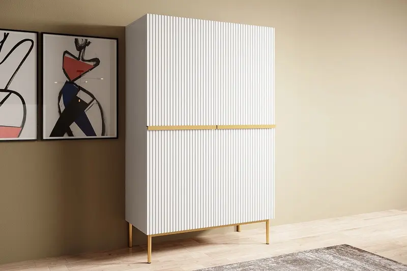 Kredens Nicole z metalowymi uchwytami i nogami 100 cm - biały mat / złote nóżki