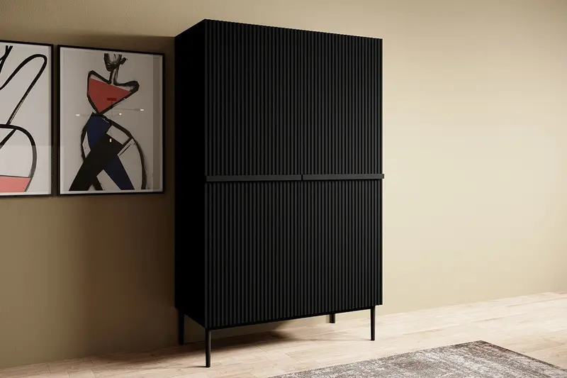 Kredens Nicole z metalowymi uchwytami i nogami 100 cm - czarny mat / czarne nóżki