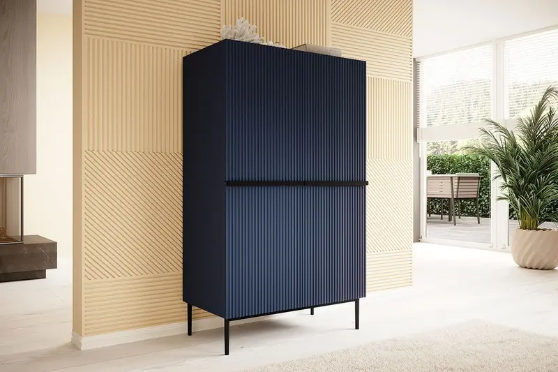 Kredens Nicole z metalowymi uchwytami i nogami 100 cm - granat / czarne nóżki