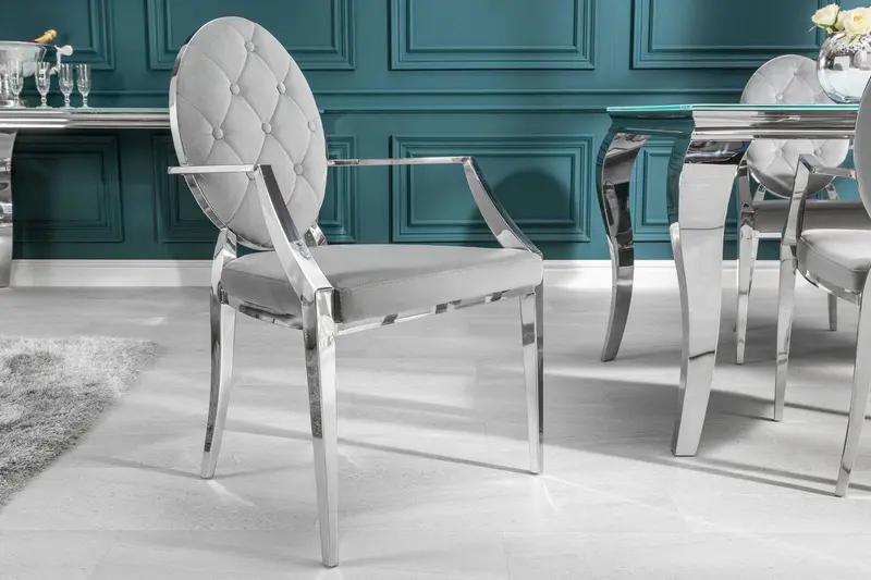 Krzesło Barock Silver szary z podłokietnikiem / 38343  / INVICTA INTERIOR