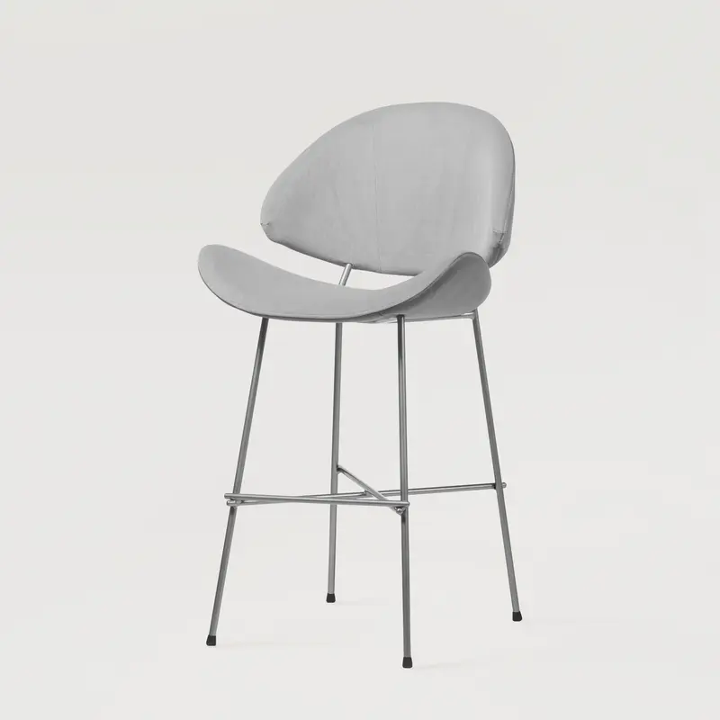 Krzesło barowe Cheri Bar Velours Chrome Low - Jasnoszare