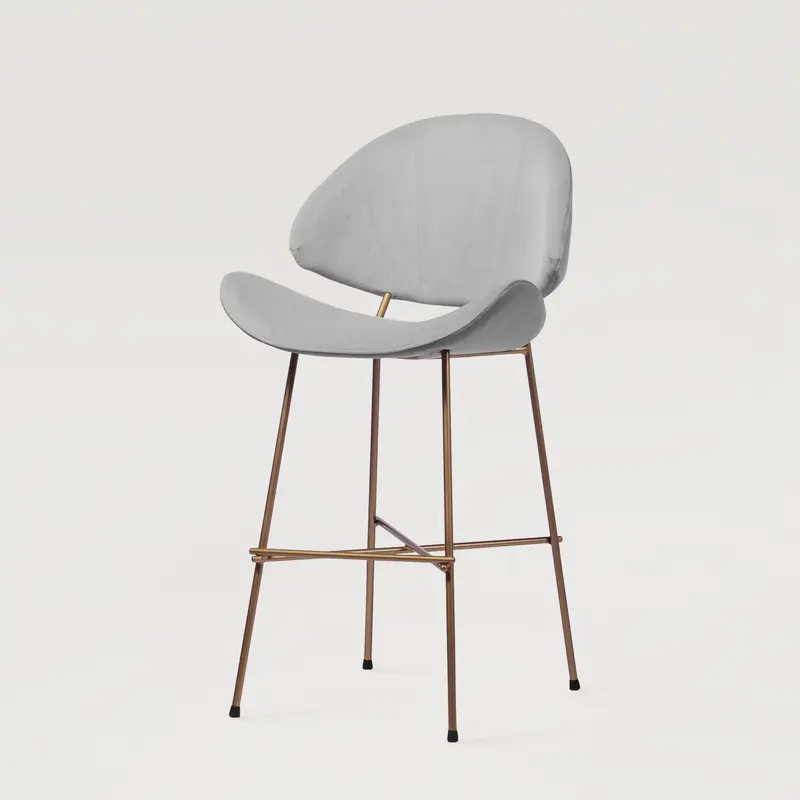 Krzesło barowe Cheri Bar Velours Copper Low - Jasnoszare