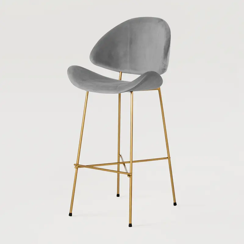 Krzesło barowe Cheri Bar Velours Gold High - Jasnoszare