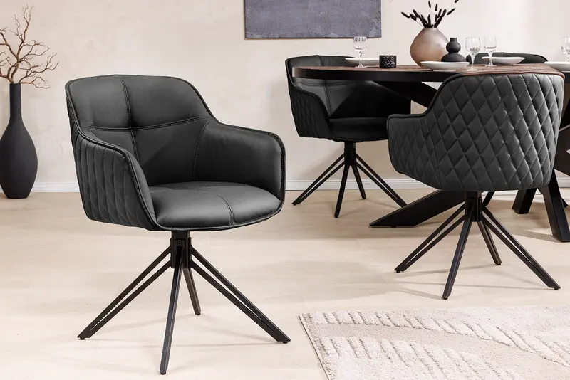 KRZESŁO EUPHORIA CZARNA SKÓRA OBROTOWE 180 / 45859 / INVICTA INTERIOR