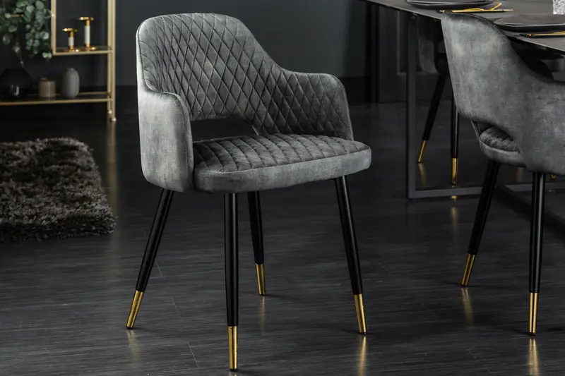KRZESŁO PARIS AKSAMIT SZARO ZIELONE / 40574 / INVICTA INTERIOR