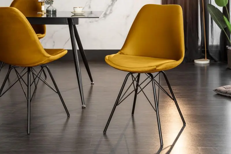 KRZESŁO SCANDINAVIA retro żółty aksamit / 40026 / INVICTA INTERIOR