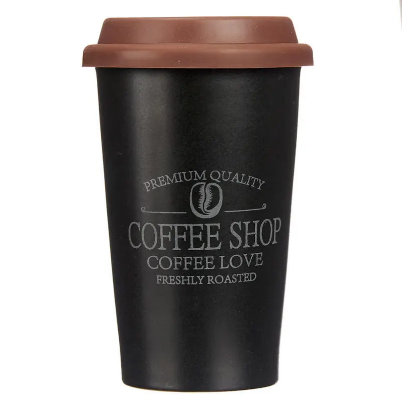 Kubek na kawę na wynos do samochodu COFFEE SHOP, silikonowe wieczko, 440 ml