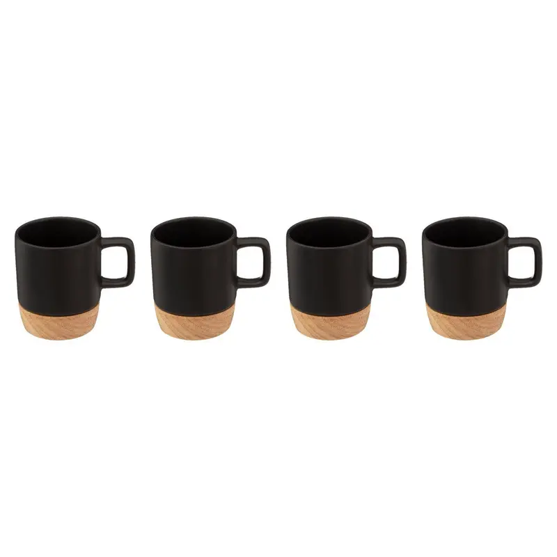 Kubki ceramiczne z bambusową podstawką, 4 sztuki x 120 ml