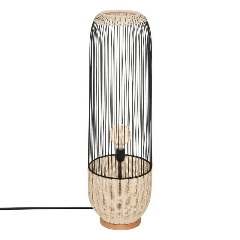 Lampa podłogowa boho Anea, rattan i metal, wys. 95 cm
