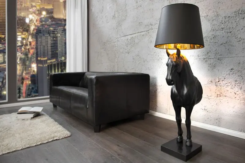 Lampa podłogowa koń czarna / 30082  / INVICTA INTERIOR