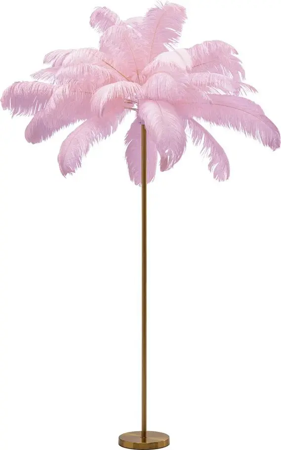 LAMPA PODŁOGOWA PALMA RÓŻOWA STRUSIE PIÓRA 165 CM PODSTAWA ZŁOTA 53748 / KARE