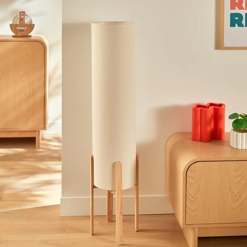 Lampa podłogowa tekstylny klosz RAFA drewniane nogi, Ø 24 x 107 cm