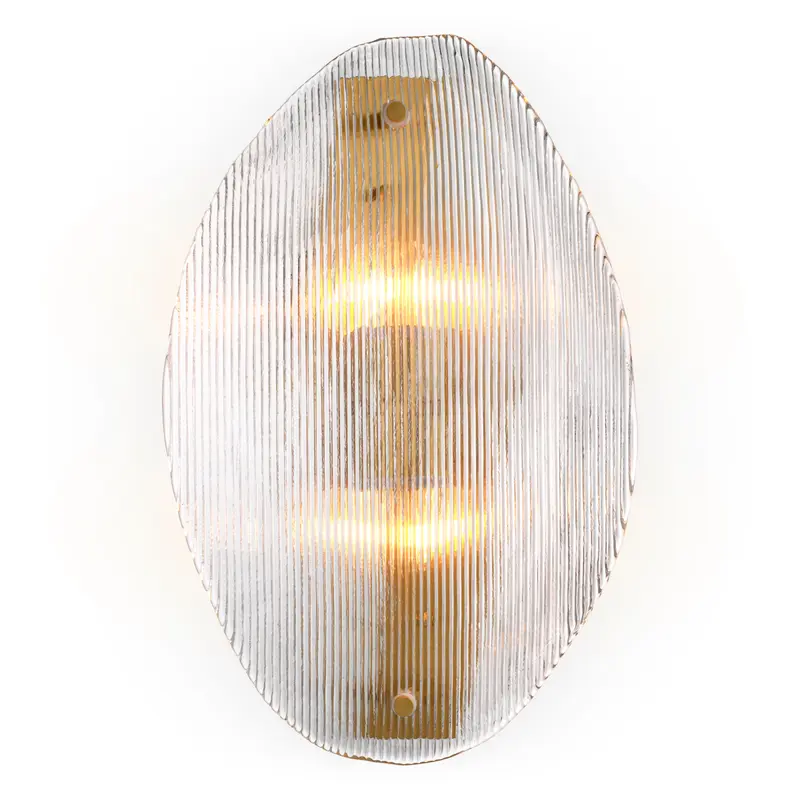 Lampa ścienna Hibis – wykończenie w postarzanym mosiądzu, przezroczyste szkło